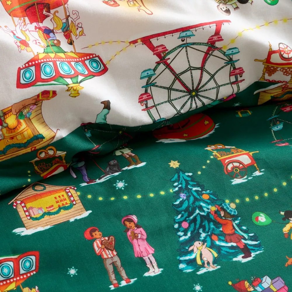 Zöld pamut gyerek ágyneműhuzat babaágyhoz 120x150 cm Christmas Fairground – Belle &amp; Boo
