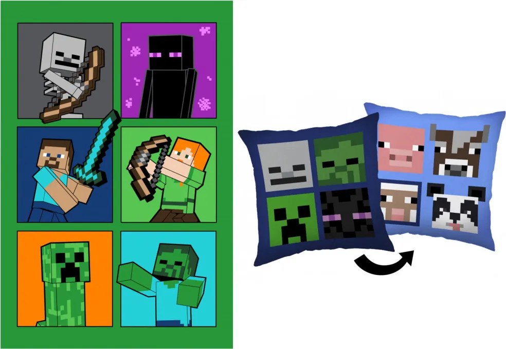 Minecraft Fight Mobs polár takaró és párna szett, 2 részes