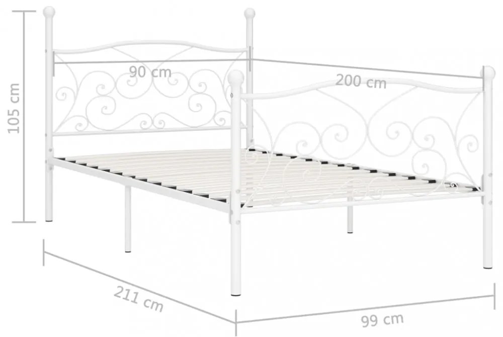 fehér fém ágykeret lécezett ágyráccsal 90 x 200 cm