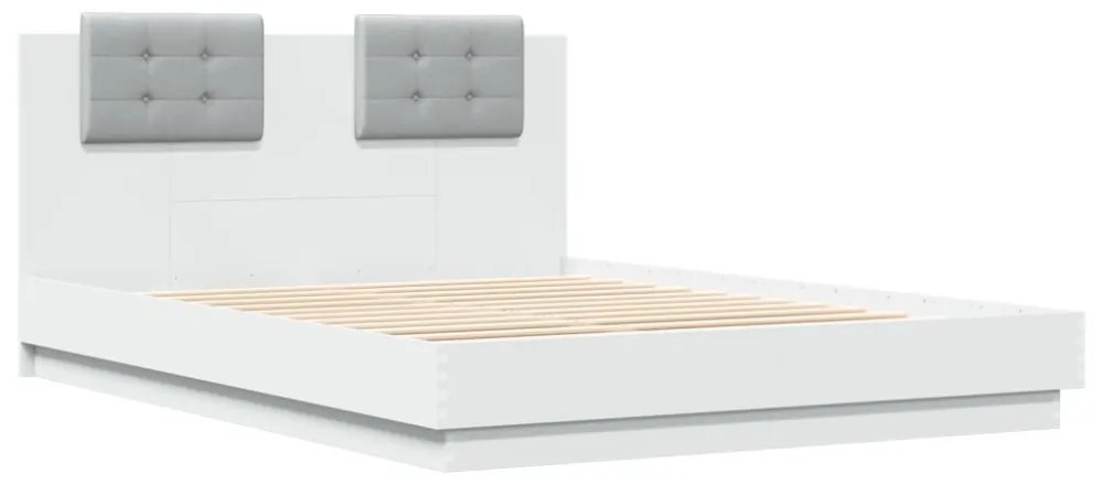 fehér ágykeret fejtámlával és LED-világítással 150 x 200 cm