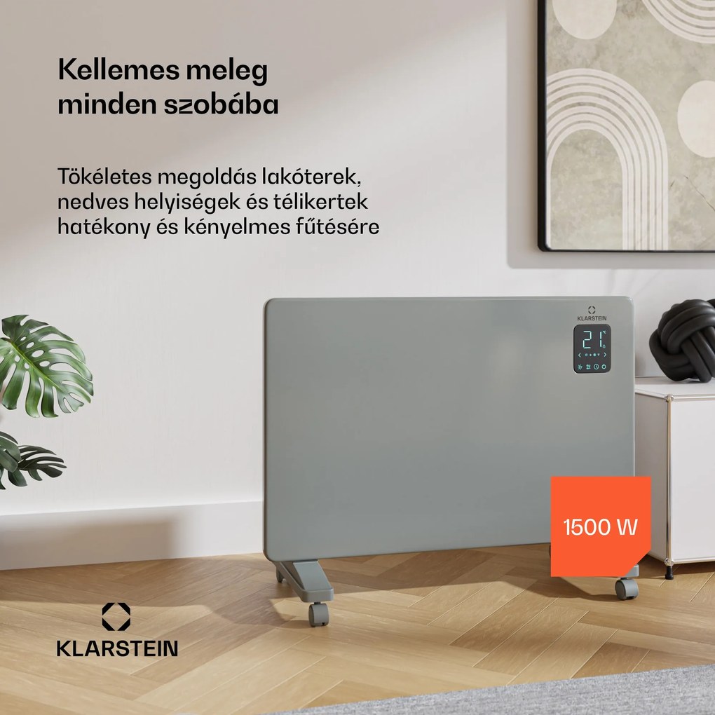Klarstein Bansin Smart 1500 konvektoros hősugárzó, 1500 W, Alkalmazás, 5- 50 °C, LED kijelző, Érintőképernyő