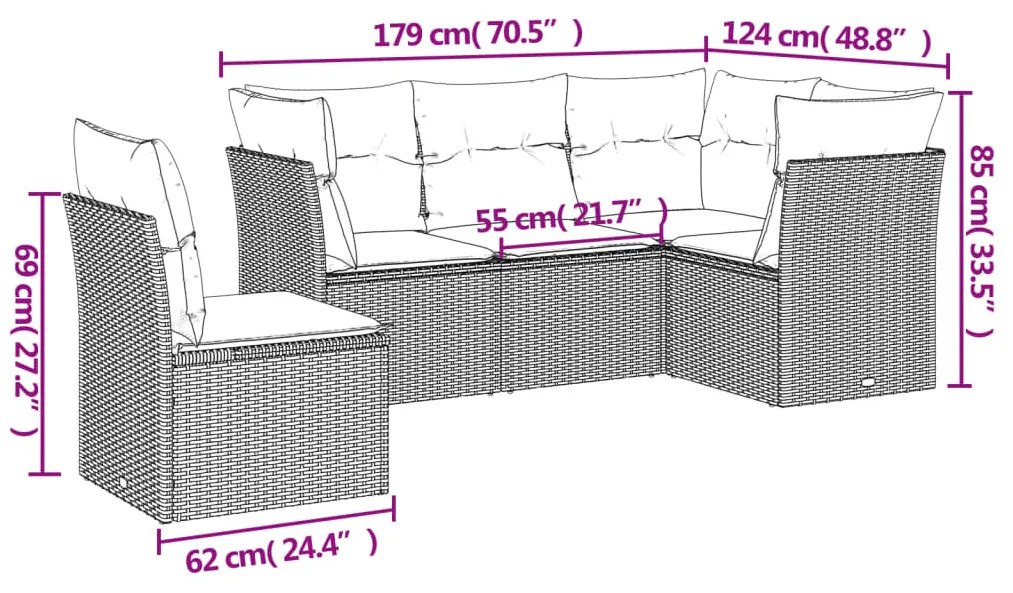 5 részes barna polyrattan kerti ülőgarnitúra párnával