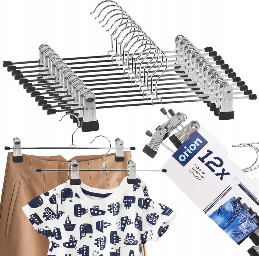12 db Fém akasztó csíptetőkkel ruhákhoz szekrénybe nadrágokhoz szoknyákhoz