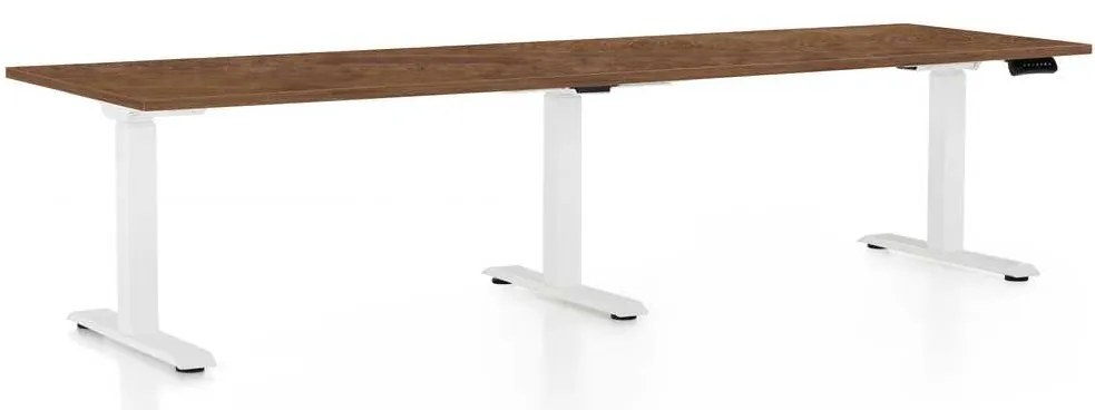 OfficeTech Long állítható magasságú asztal, 260 x 80 cm, fehér alap, silverjack tölgy