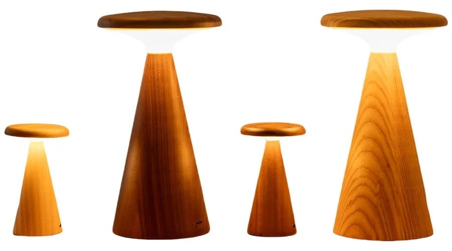 Sötét natúr színű LED asztali lámpa fa búrával (magasság 14 cm) Sylva – Gingko