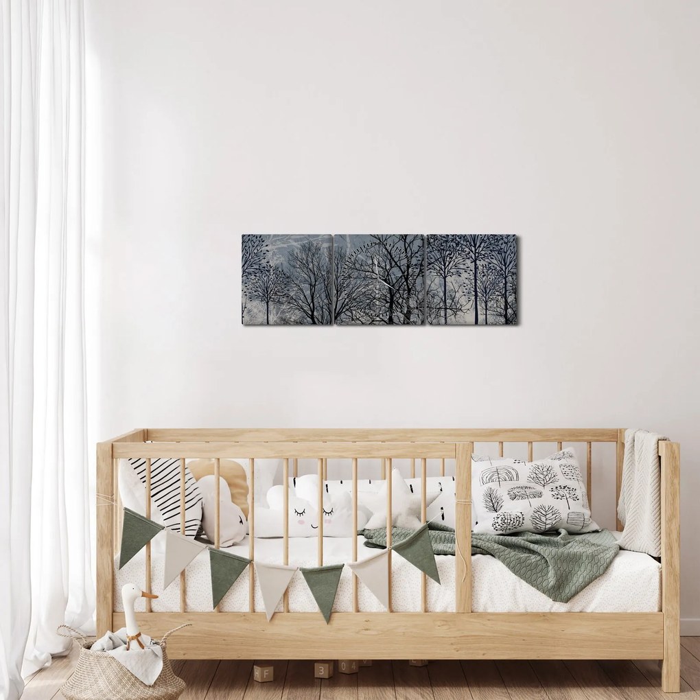 Kép - Fa sziluettek levelekkel (órával) (90x30 cm)