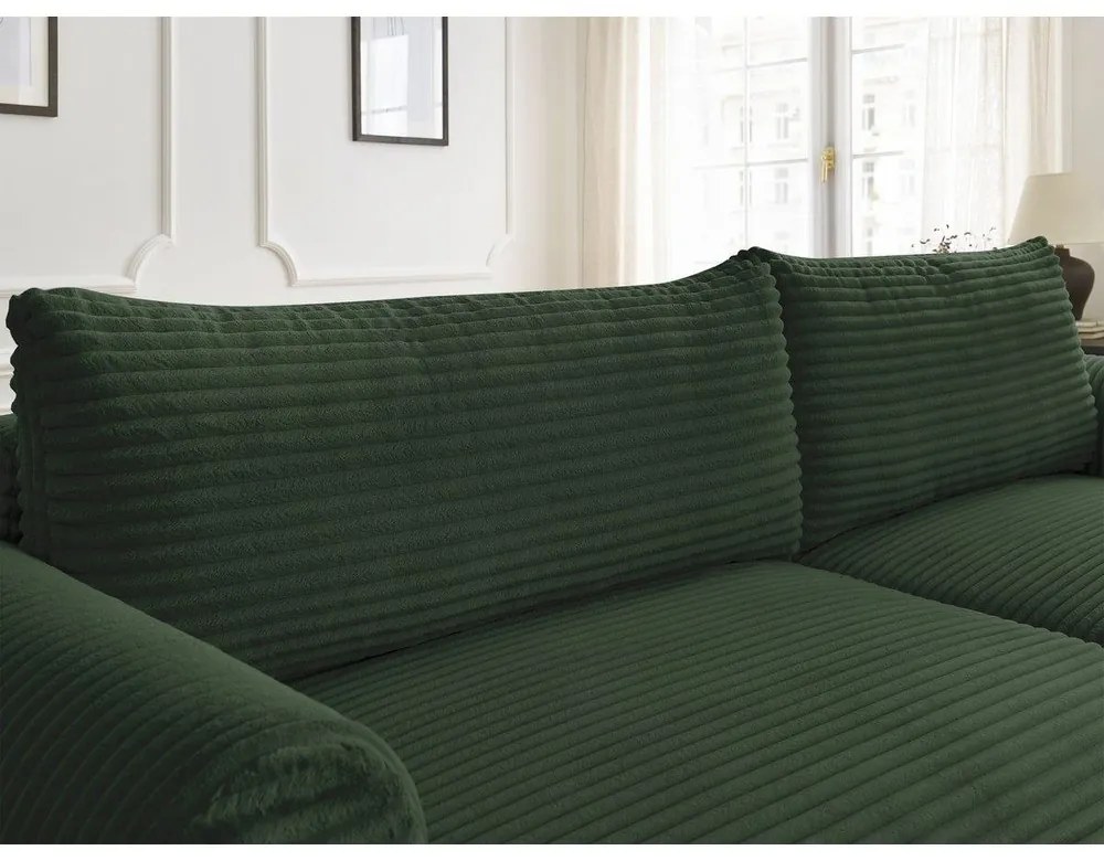 Sötétzöld kordbársony kinyitható sarokkanapé (jobb oldali) Lucien – Bobochic Paris