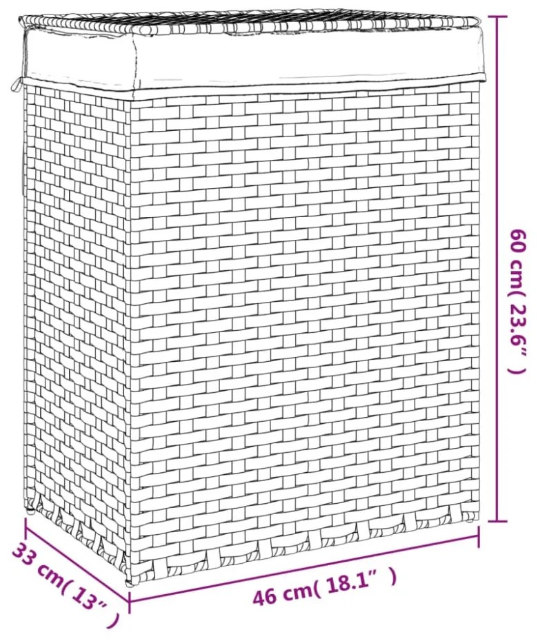 szürke polyrattan szennyeskosár fedéllel 46x33x60 cm