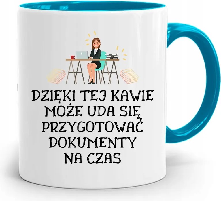 Kék Bögre Ajándék Titkárnőnek Kávéval, fényképes nyomattal