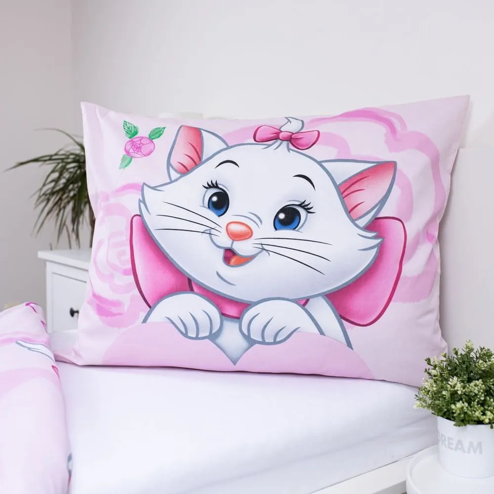 Rózsaszín egyszemélyes pamut gyerek ágyneműhuzat 140x200 cm Marie Cat "Pink" – Jerry Fabrics