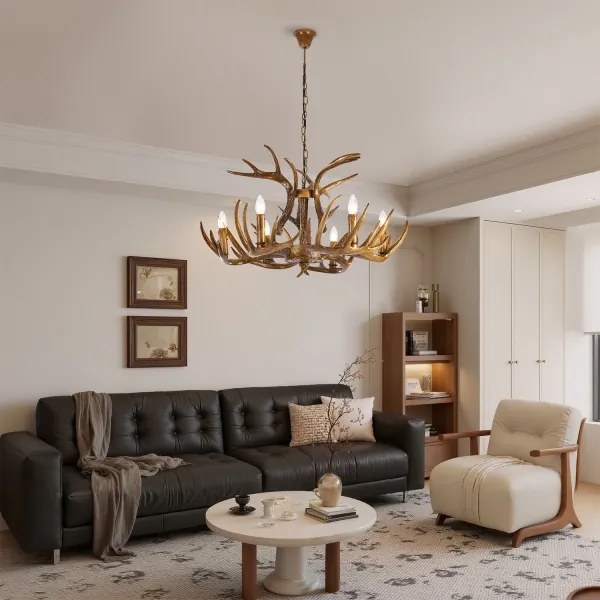 Brilagi - DEER láncra akasztható csillár, 6xE14/10W/230V, Ø 80 cm, agancs díszítéssel