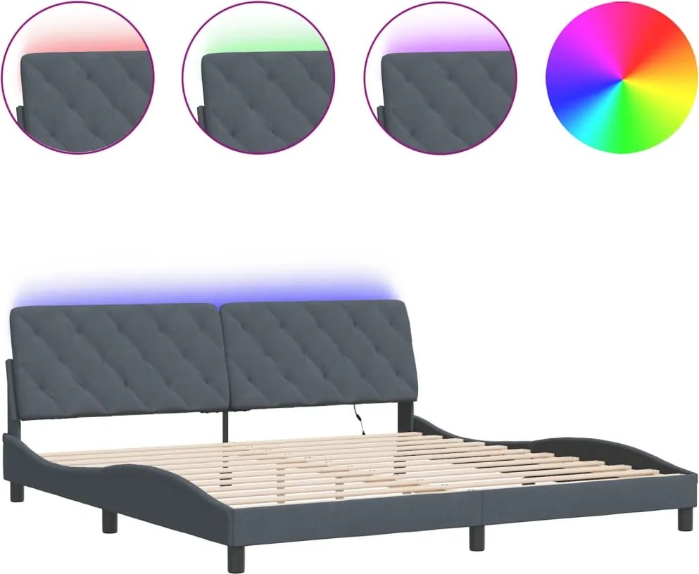 vidaXL sötétszürke bársony ágykeret LED-ekkel matrac nélkül 200 x 200 cm