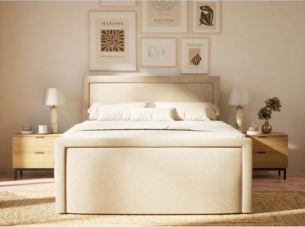 Bézs ágyneműtartós boxspring ágy 160x200 cm Fresco – Maison de Rêve