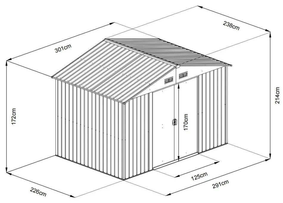 Riwall RMSA 8x10 brown fém kerti tároló 3 x 2,4 m nyeregtetővel (barna) Alapterület: 226 x 291 cm