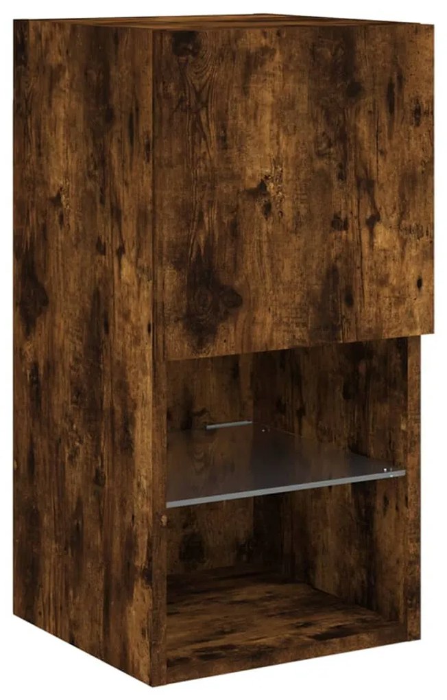 4 darab füstös tölgy színű falra szerelhető TV-szekrény LED-del