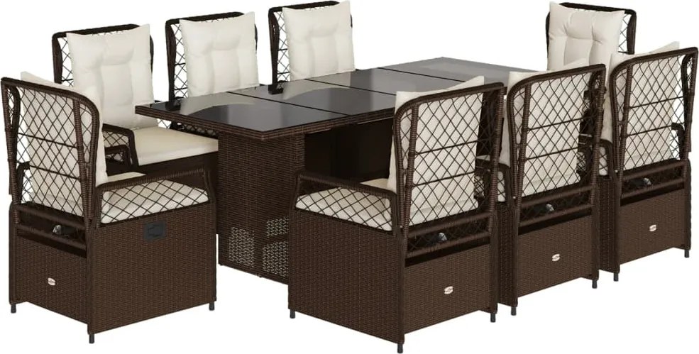 vidaXL 9 részes barna polyrattan kerti étkezőgarnitúra párnákkal