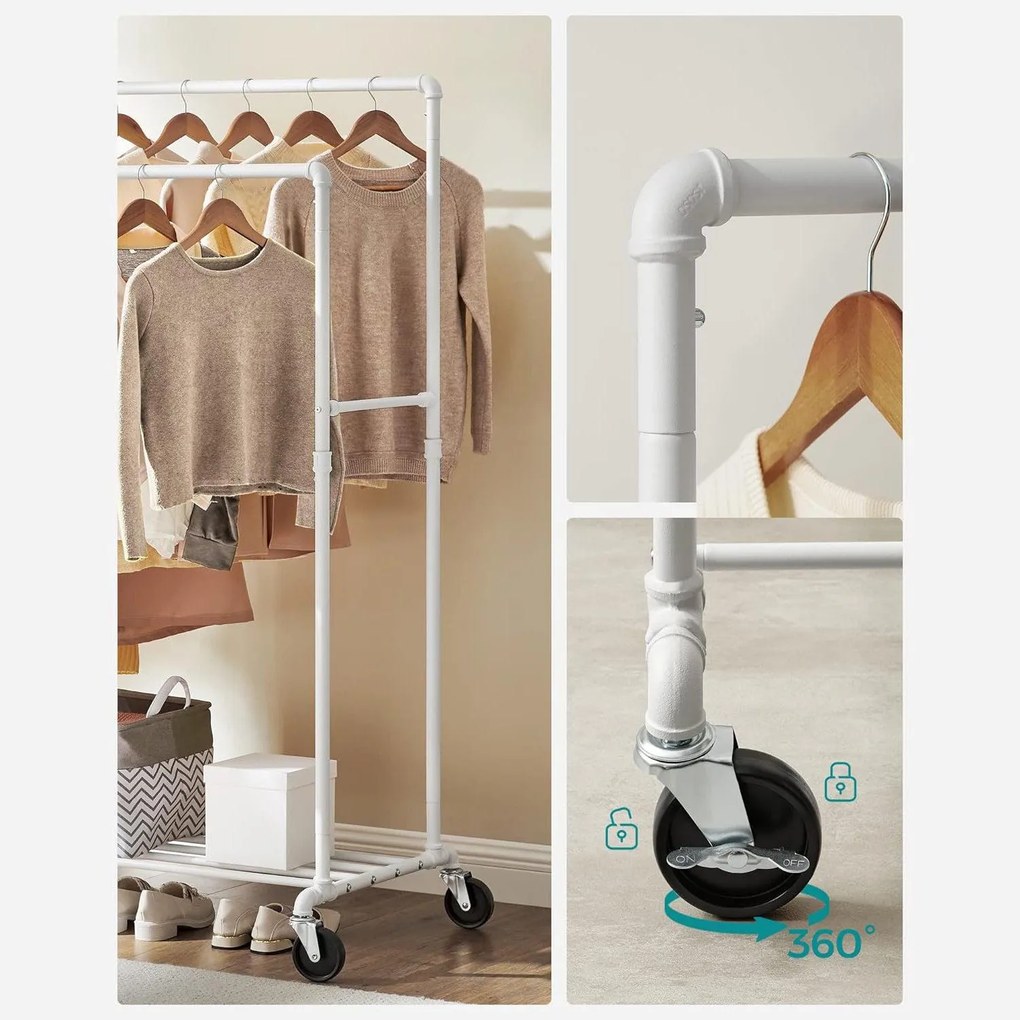 Dupla ruhatartó állvány, kabáttartó, fehér