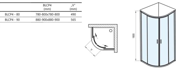 Ravak 3B240C00Z1 - BLIX, négyrészes negyedköríves zuhanykabin, 80x80 cm, fényes króm