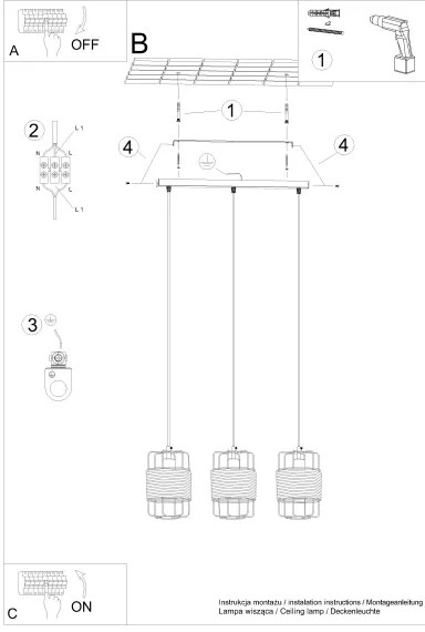 Sollux SL.1301 - Csillár zsinóron GIZUR 3xE27/15W/230V