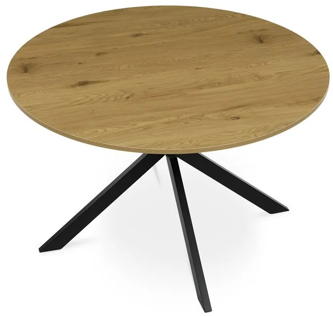Masă rotundă de dining, culoare stejar sălbatic. Dimensiuni: 120x75 cm. Blat din MDF, cadru metalic