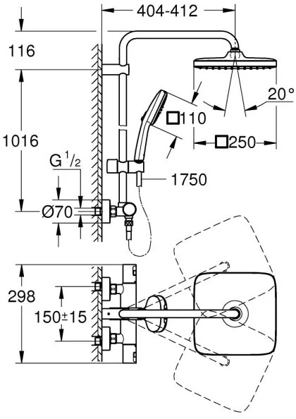 GROHE 26696001 - VITALIO COMFORT 250 zuhanyrendszer 250 × 250 mm fényes króm
