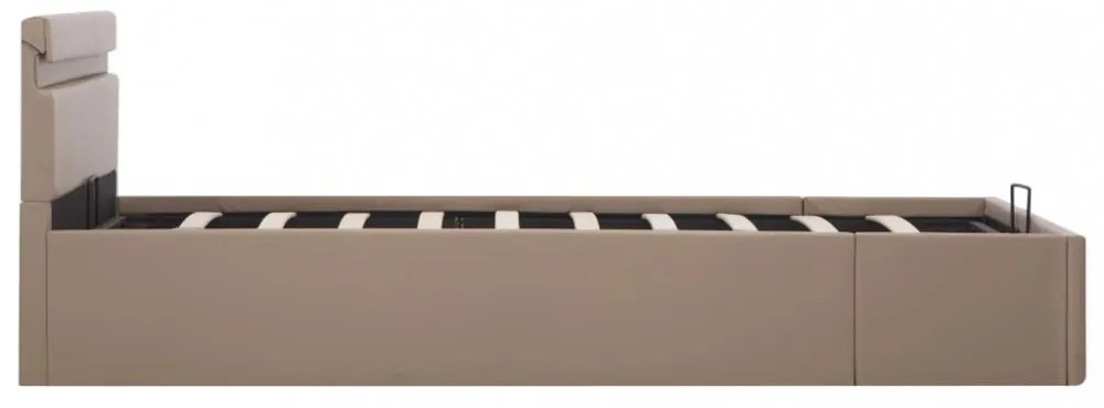 kávészínű műbőr LED-es hidraulikus ágykeret 120 x 200 cm