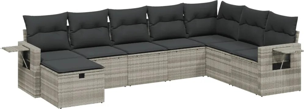 vidaXL 8 részes világosszürke polyrattan kerti ülőgarnitúra párnával