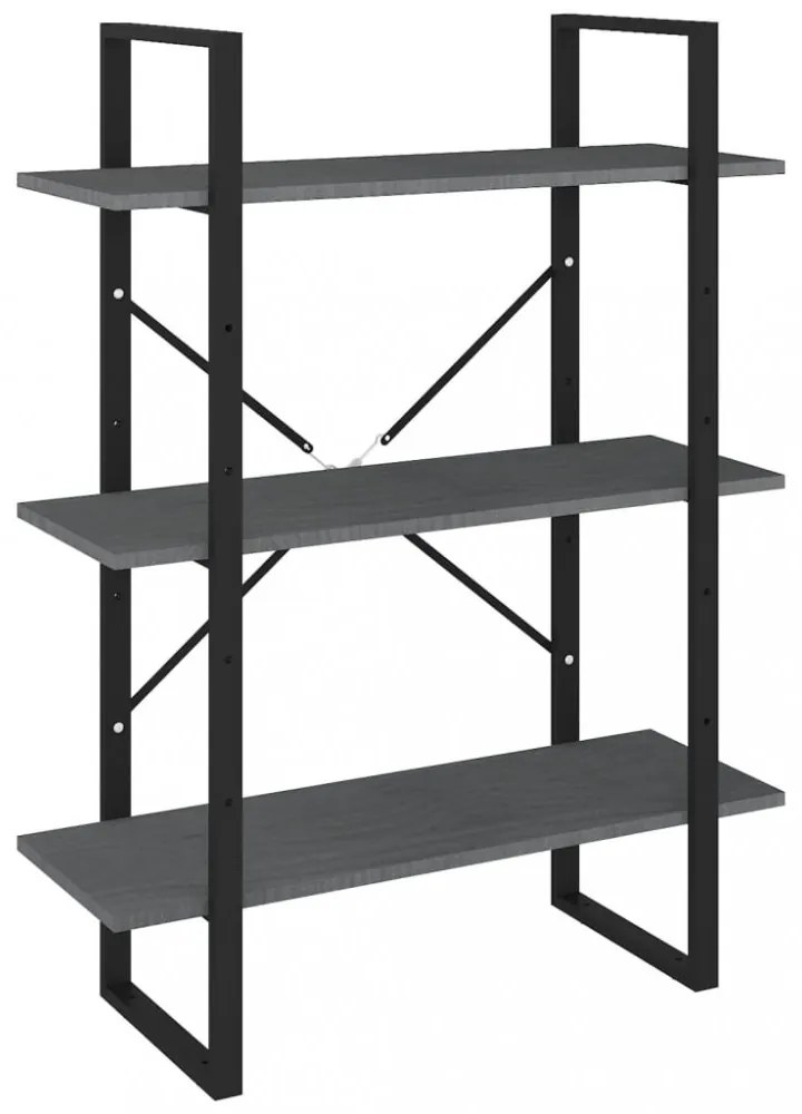 háromszintes szürke tömör fenyőfa könyvszekrény 80x30x105 cm