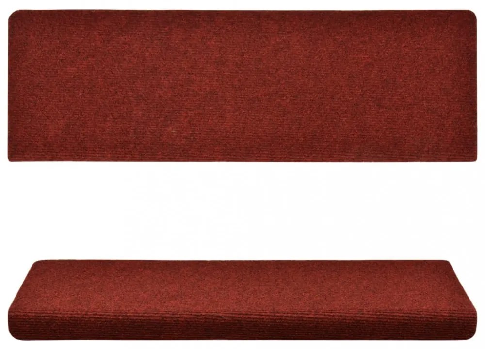15 db tűvel lyuggatott piros szövet lépcsőszőnyeg 65x21x4 cm