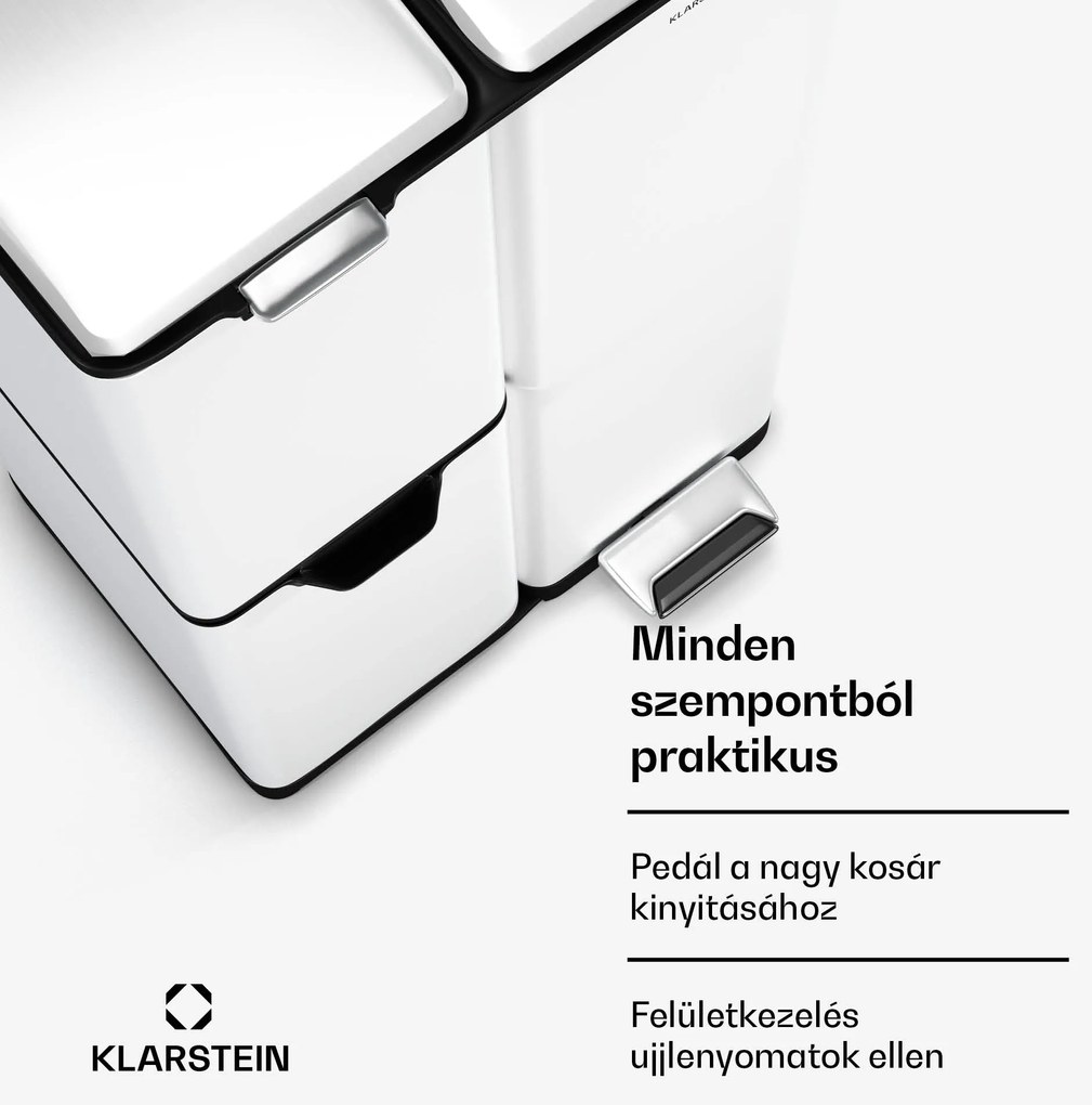 Klarstein Tiyo 3 az 1-ben hulladékgyűjtő 60 l, 30 l + 17 l + 13 l, hulladékválogatás, csendes záródás, rozsdamentes acél fedél