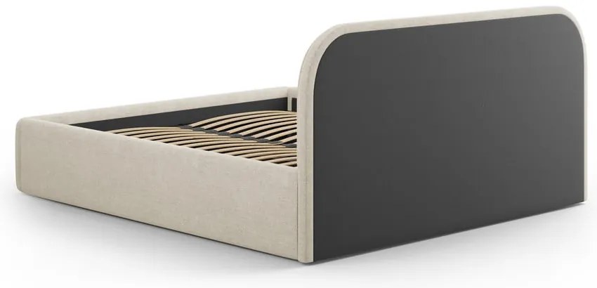 Krémszínű kárpitozott ágyneműtartós franciaágy ágyráccsal 180x200 cm Juno – Windsor &amp; Co Sofas