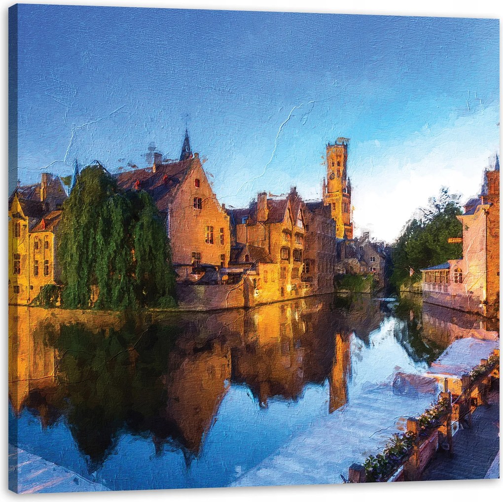 Vászonkép Folyó Város Este Olaj Stílus 40X40 cm