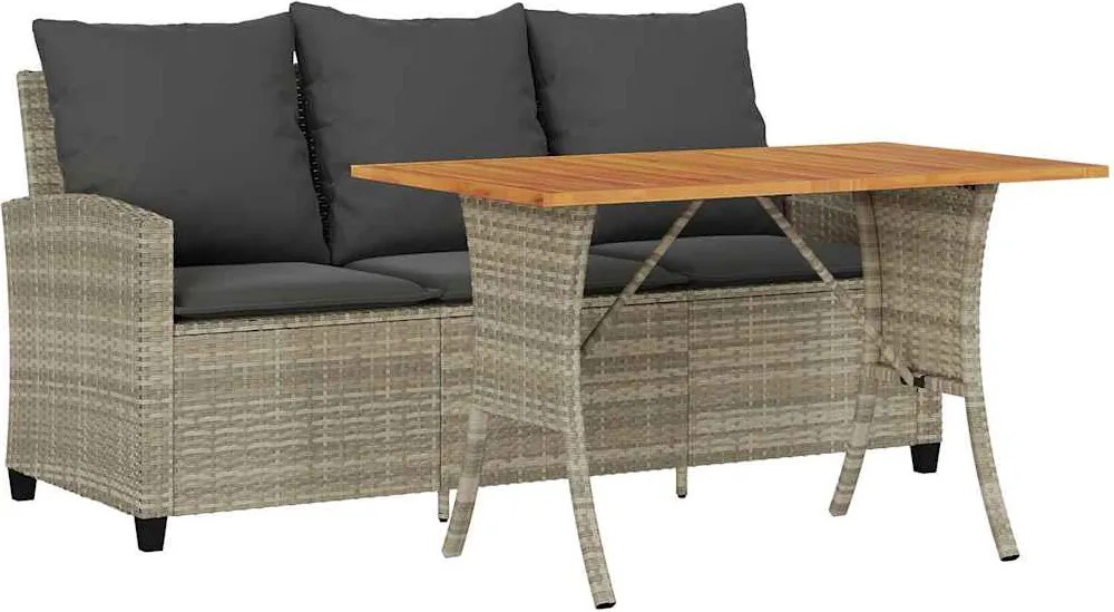 vidaXL 3 személyes szürke polyrattan kerti kanapé asztallal&párnával