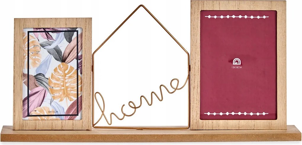 Fa képkeret 2 képhez, dekoratív Home felirattal, 46 x 6 x 21,5 cm