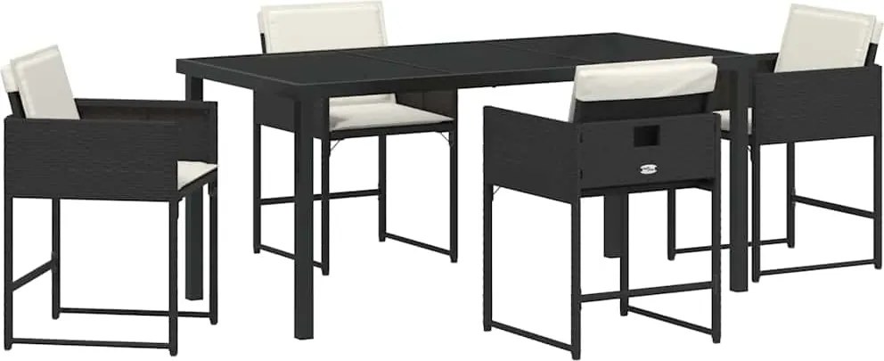 vidaXL Kert étkező szett 5 pcs Fekete polirattan