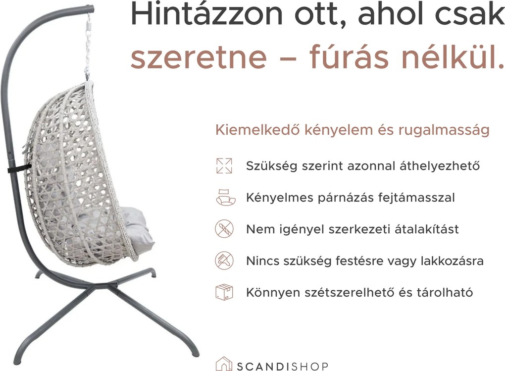 Függőfotel MOLINE fekete állvánnyal, bézs
