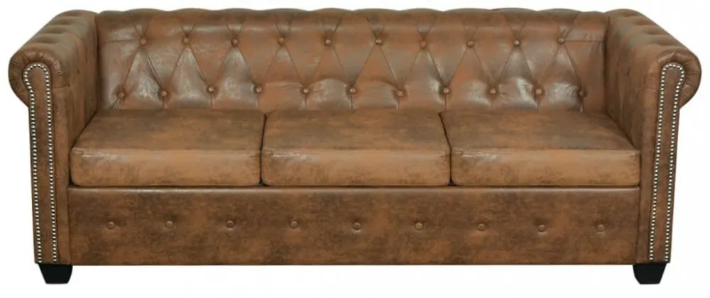 3 személyes barna műbőr Chesterfield kanapé