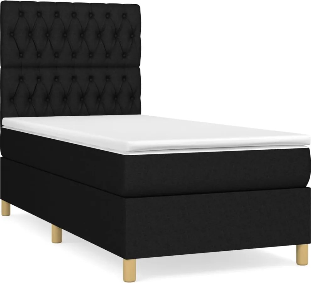 vidaXL fekete szövet rugós ágy matraccal 90x200 cm