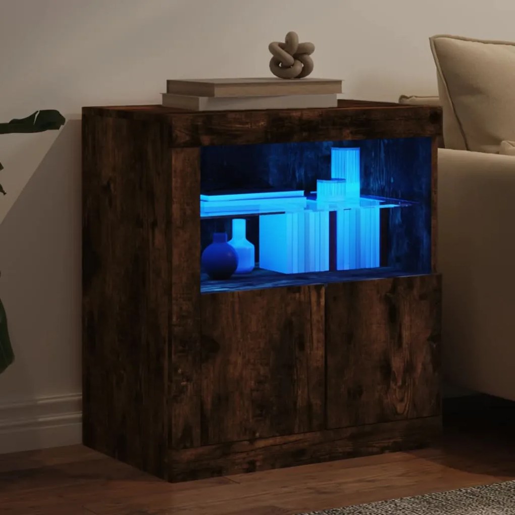 füstös tölgy színű tálalószekrény LED-ekkel 60,5 x 37 x 67 cm