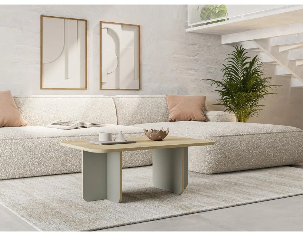 Világoszöld-natúr színű dohányzóasztal tölgyfa dekoros asztallappal 56x100 cm Hillary – Marckeric