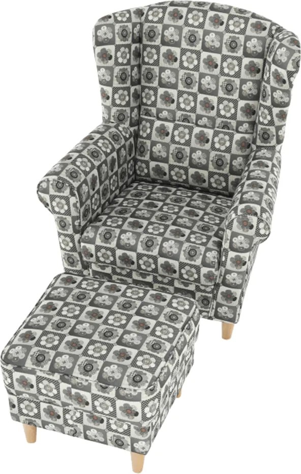 füles fotel puffal, szövet patchwork N1, ASTRID