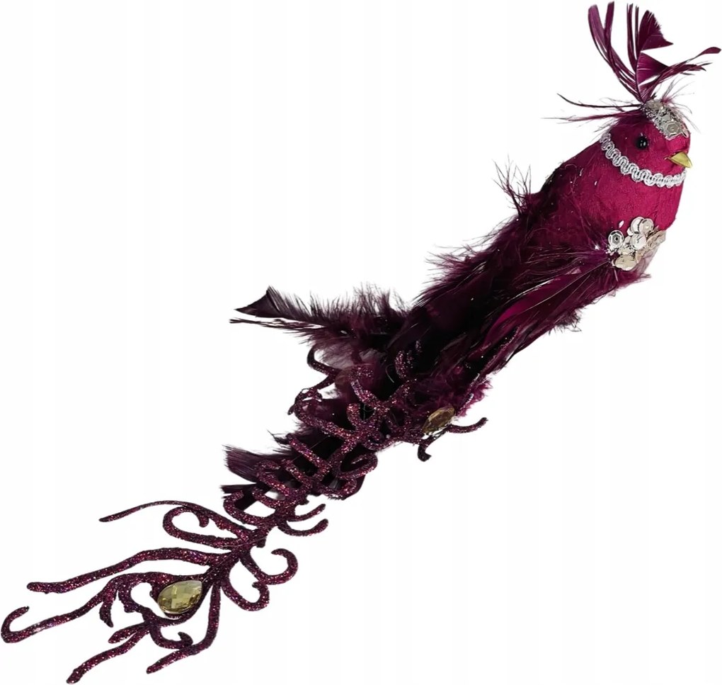 Bordeaux Színű Páva Madár Cirkónia Díszítéssel, Madarak Karácsonyfadísz Karácsonyfa Díszek 35 cm