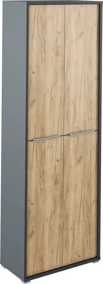 Magas szekrény polcokkal, grafit/tölgyfa artisan, RIOMA NEW TYP 05
