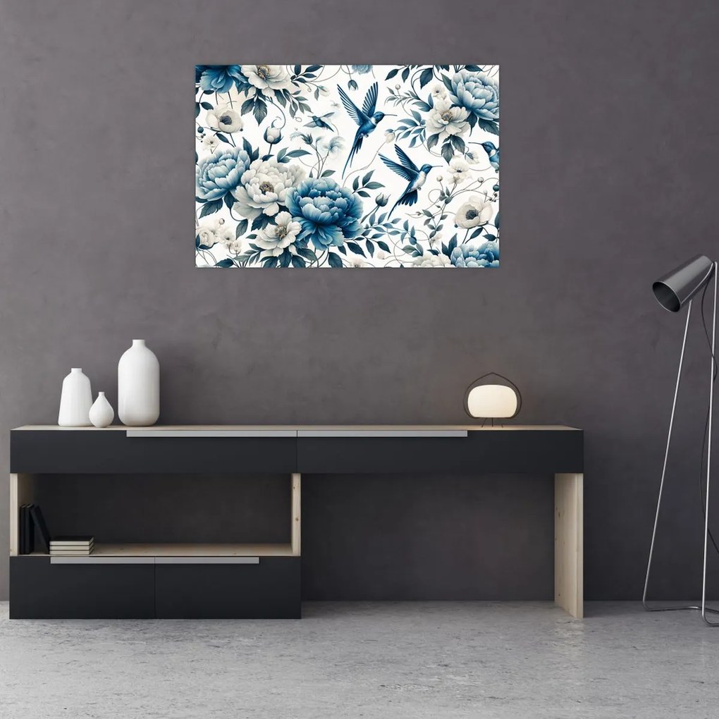 Kép - Kolibrikok virágokkal (90x60 cm)