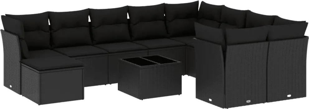 vidaXL 11 részes fekete polyrattan kerti ülőgarnitúra párnákkal