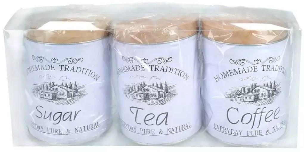 Kávé Tea Cukor fém tároló doboz szett vintage mintával