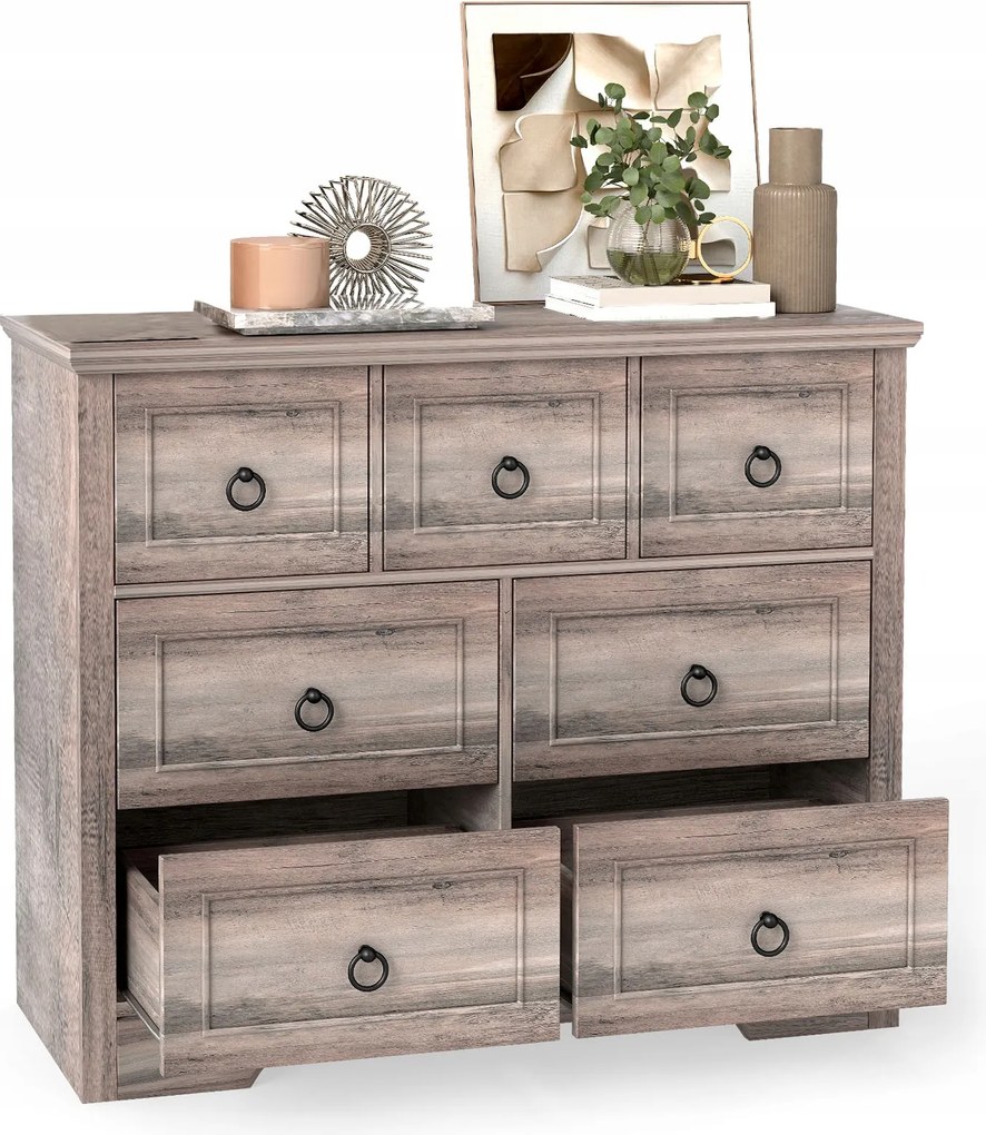 7 fiókos Mdf komód, szürke, hálószobába vagy nappaliba