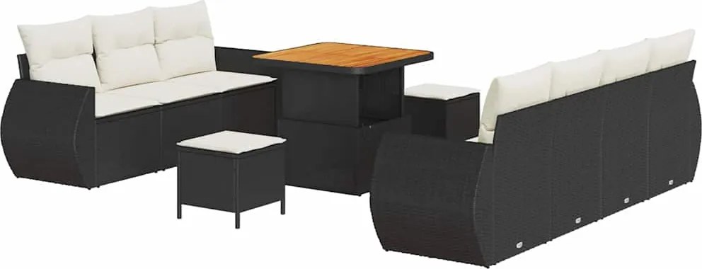 vidaXL Kerti Kanapé Szett párnával 10 pcs Fekete és Krém polirattan