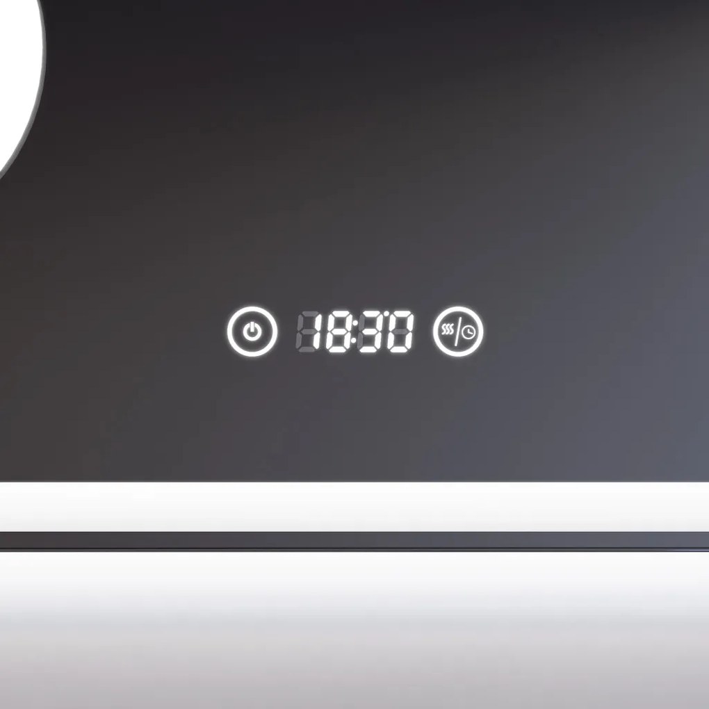 Fürdőszobai LED tükör 90x70cm | Páramentesítő - Kozmetikai tükör - Fényerő + színhőfok állítás - Digitális óra | Welland Luxury-Line G796