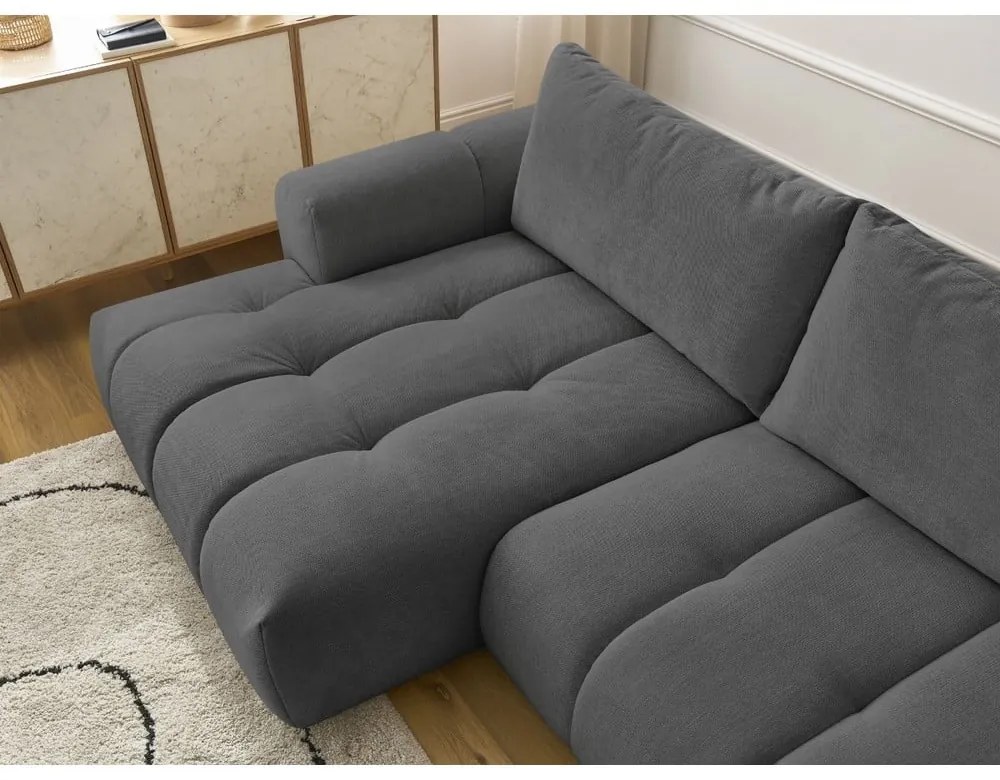 Sötétszürke kinyitható-tárolóhelyes sarokkanapé (bal oldali-heverő résszel) Fuji – Bobochic Paris